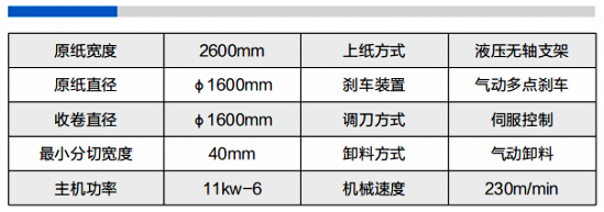 分切復(fù)卷機(jī)2600D型參數(shù)